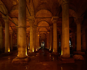 The Basilica Cistern - underground water reservoir build by Emperor Justinianus in 6th century,...