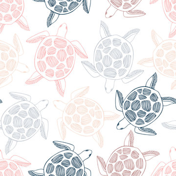 Seamless pattern with sea turtles.