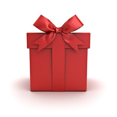 Red gift box , Red present box with red ribbon bow isolated on white background with shadow . 3D rendering.
