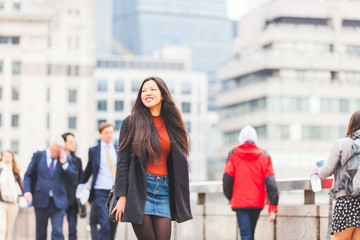 Beautiful Chinese woman walking in London