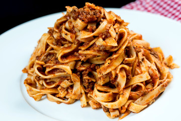 tasty pasta Italian meat sauce pasta on the table