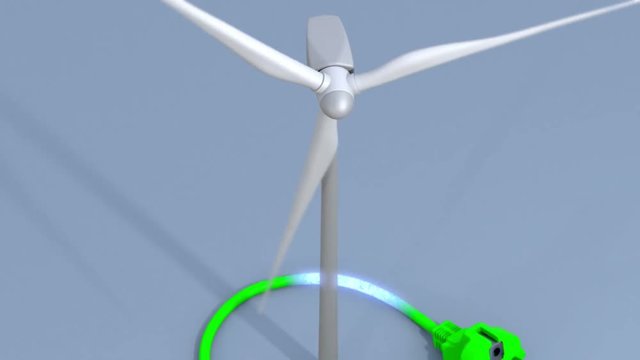 Wind generator connected on a green plug with high voltage arc