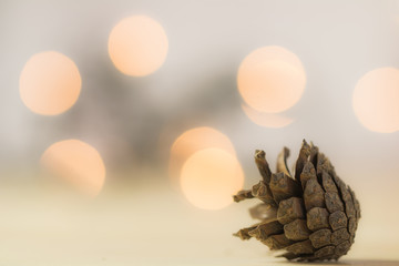 Tannenzapfen mit weichem Lichter Bokeh