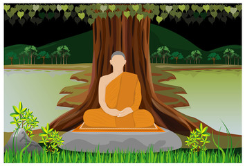 Obraz na płótnie Canvas the monk meditation in forest vector design