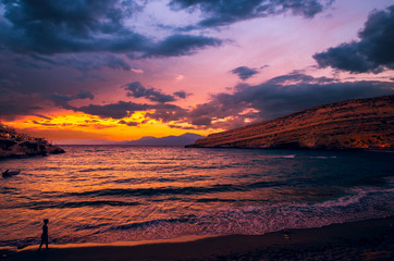 Fototapeta na wymiar Sunset at Matala beach on Crete island, Greece