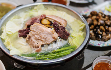 Pork and pork liver grilled on the barbecue. Thailand is the food people eat and delicious.