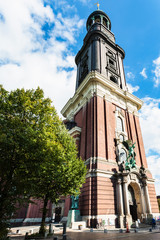 tower of St Michael's Church in Hamburg city