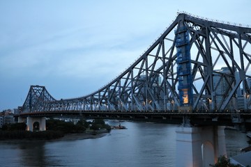Dusk at Story Bridge in Brisbane at the Brisbane River, Queensland Australia 