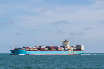 Container ship at open sea. © Riekelt