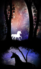 Black and White Unicorn cartoon characters in the real world silhouette art photo manipulation © Nig3la