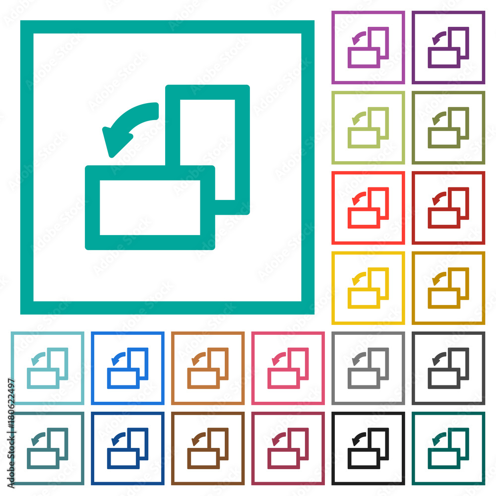 Poster rotate left flat color icons with quadrant frames