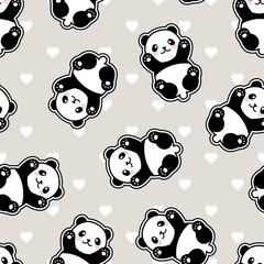 Cute Cartoon Panda Seamless Pattern Background, Vector Illustration