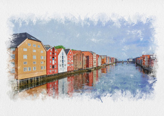 Colorful houses in Trondheim, Norway