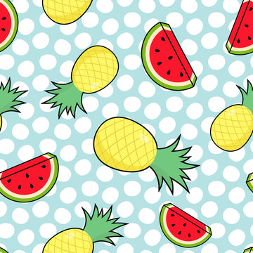 Watermelon and Pineapple Seamless Pattern Vector