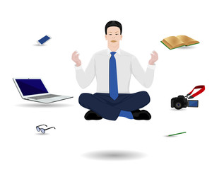 one man meditation before work vector design