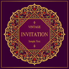 Indian wedding Invitation card templates with patterned and crystals on paper color.