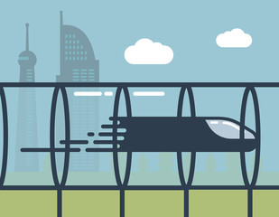 Hyperloop, passenger public transport of the future illustration. Vector design
