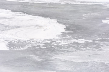texture of ice on a frozen river. lovely nature background in winter