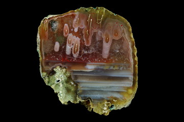 A cross section of the agate stone. Stalactite-horizontal agate. Origin: Rudno near Krakow, Poland.