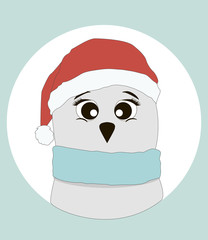 winter owl in a red Christmas cap