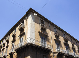 Bottom view of old, historical building in Catania / Italy.