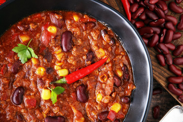 Hot chili con carne - mexican food tasty and spicy.