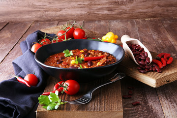 Hot chili con carne - mexican food tasty and spicy.