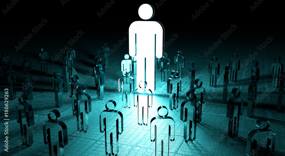 Poster leader illuminating a group of people 3d rendering