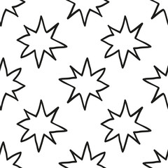 Christmas stars hand draw monochrome seamless pattern