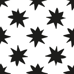 Obraz premium Monochrome geometric seamless pattern with hand draw Christmas stars