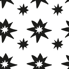 Monochrome geometric seamless pattern with hand draw Christmas stars