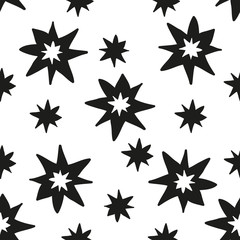 Obraz premium Christmas stars hand draw monochrome seamless pattern