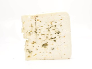 moldy blue cheese on white background