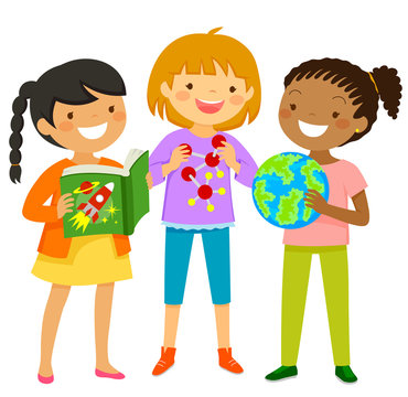Curious girls interested in scientific subjects
