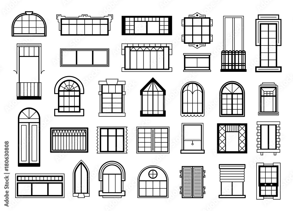 Poster vector illustrations set with different silhouettes of window frames