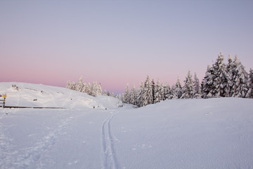 Fototapeta na wymiar blaue stunde am berg im winter