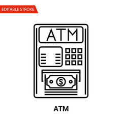 ATM Icon. Thin Line Vector Illustration - Adjust stroke weight - Expand to any Size - Easy Change Colour - Editable Stroke - Pixel Perfect