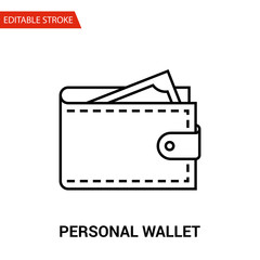 Personal Wallet Icon. Thin Line Vector Illustration - Adjust stroke weight - Expand to any Size - Easy Change Colour - Editable Stroke - Pixel Perfect