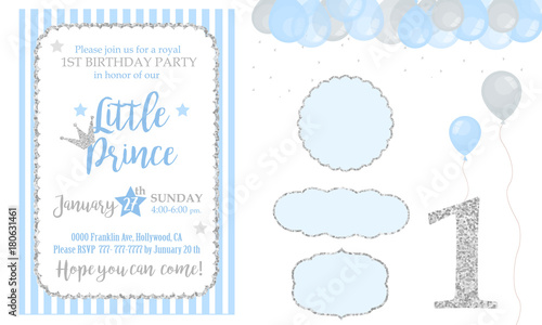 Blue And Silver Prince Party Decor Cute Happy Birthday Card