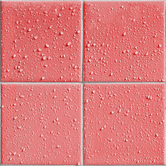 red colored shower / bath tiles with water drops, repeatable background pattern