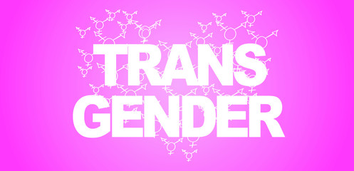 TEXT TRANSGENDER with heart filled with transgender symbols