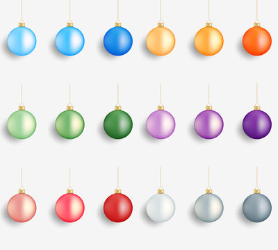 Christmas balls. Realistic winter holidays decorations. Glossy Christmas Balls. Colorful balls