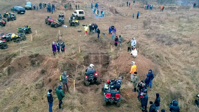 Off road race open event near Poltava, Ukraine. Autumn, cloudy weather.