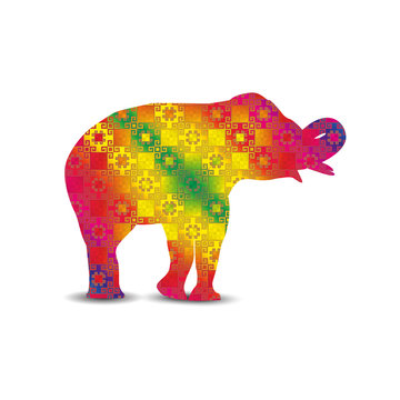   Silhouette of elephant with indian colorful seamless pattern textile.
