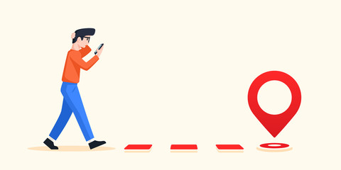 GPS navigation. Following the pointer.