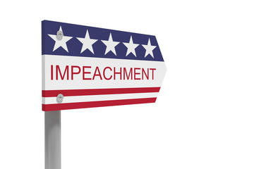 USA Politics Concept: Impeachment Direction Sign With US Flag, 3d illustration isolated on white background