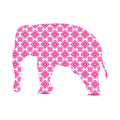 Silhouette of elephant with pink ethnic ornament.