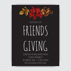 Vector illustration sketch - autumn. Greeting card for Thanksgiving. Invitation for a festive dinner.