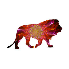 Silhouette of lion with circular background.