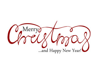 Merry Christmas hand drawn calligraphic lettering text. Creative vector typography for holiday greeting card or poster. Calligraphy font for New Year Banner